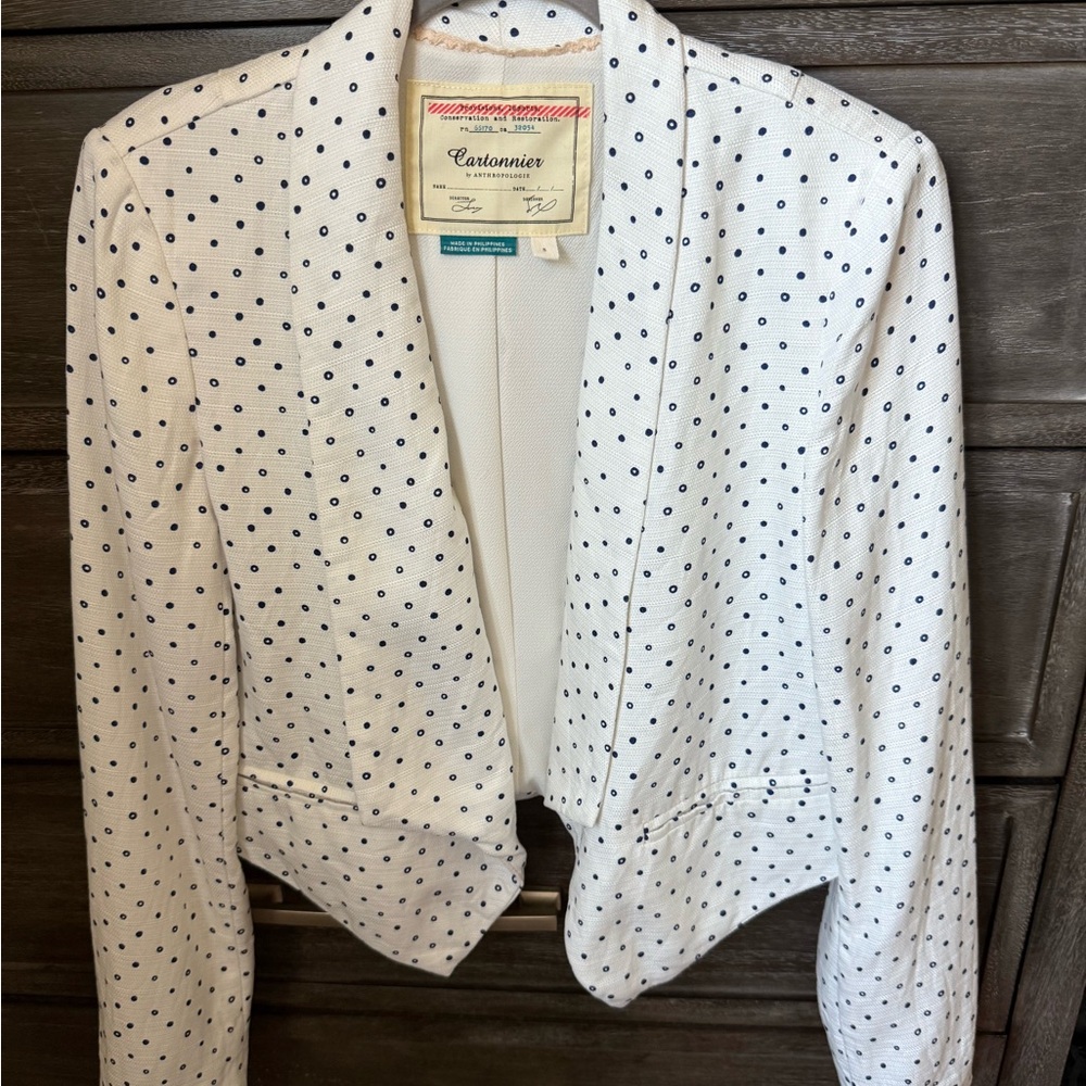 Anthropologie Cartonnier White and Black Polka Dot Blazer